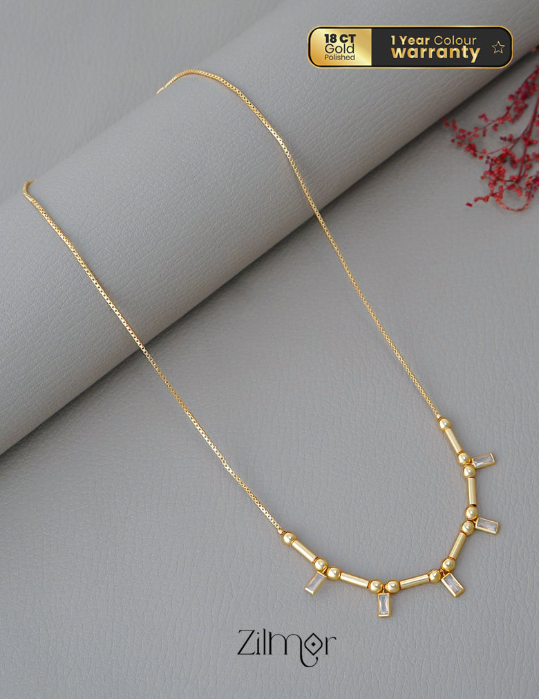 PE1011667  - Gold tone Simple Stone Necklace (color option) 6-Zilmor