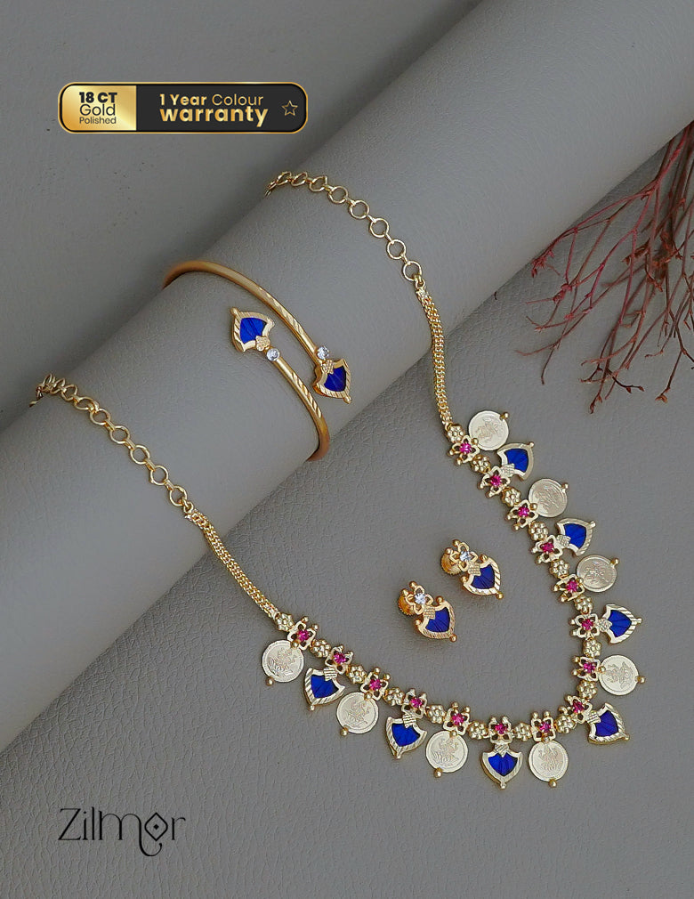 KY1011787 - Gold plated palakka coin Necklace Earrings Bangle set Combo 2-Zilmor