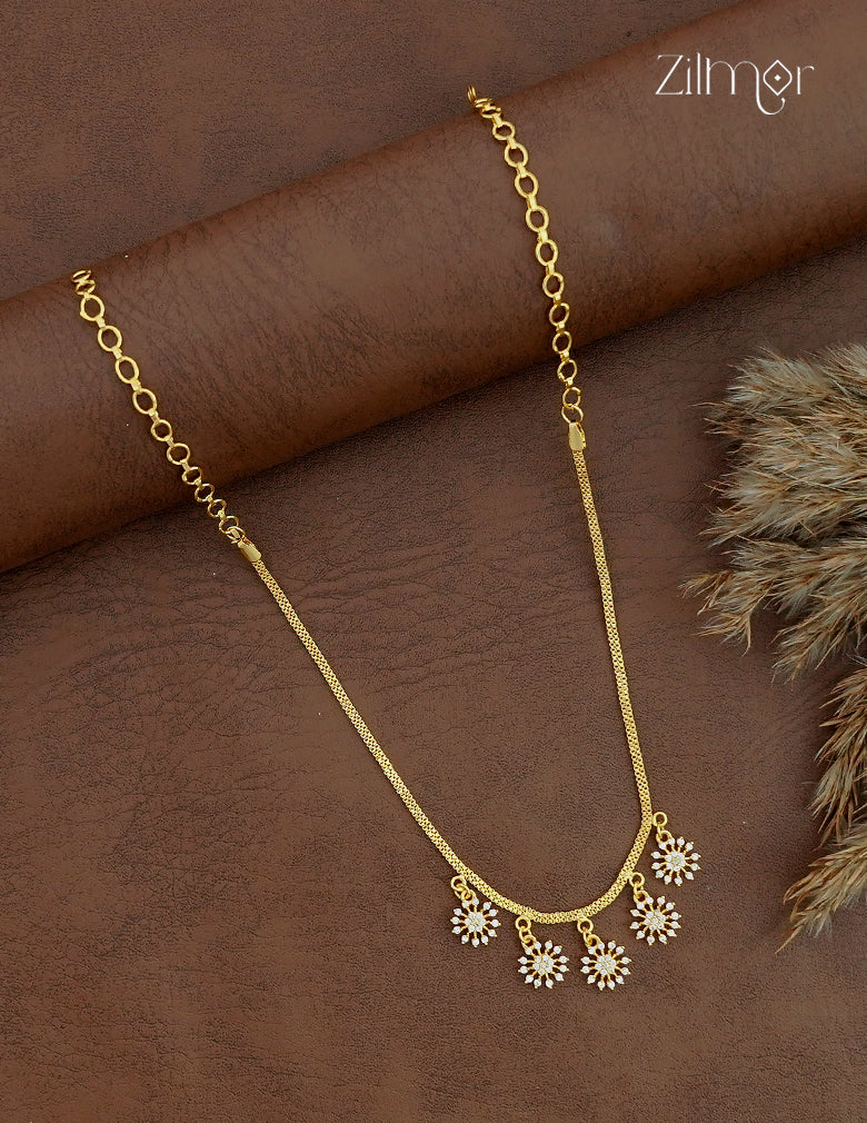 18K Gold Plated AD Flower Charm Drop Necklace - PE1012421