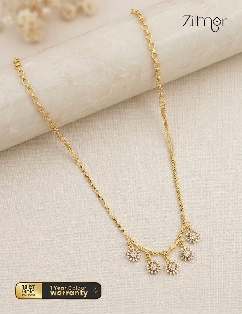 18K Gold Plated AD Flower Charm Drop Necklace - PE1012421