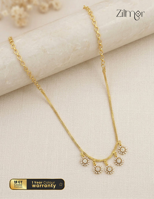 18K Gold Plated AD Flower Charm Drop Necklace - PE1012421