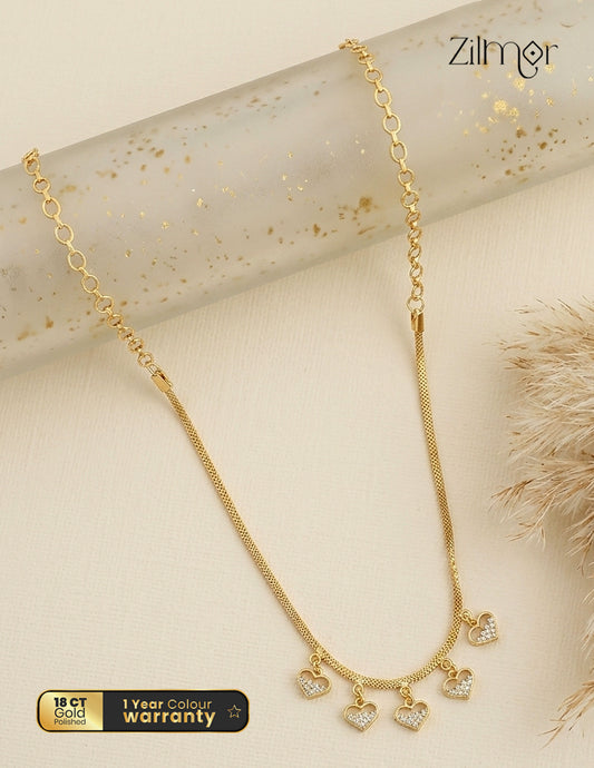 18K Gold Plated AD Heart Charm Drop Necklace - PE1012420
