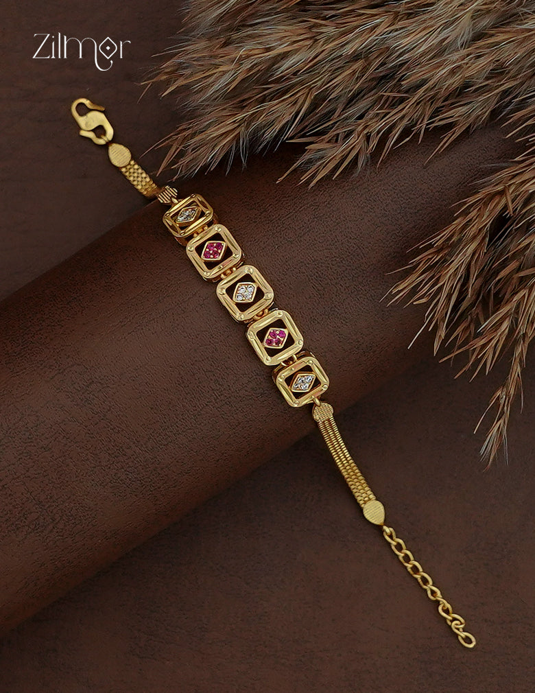 18K Gold Plated AD Stone Chain Bracelet laid out showing full chain and clasp