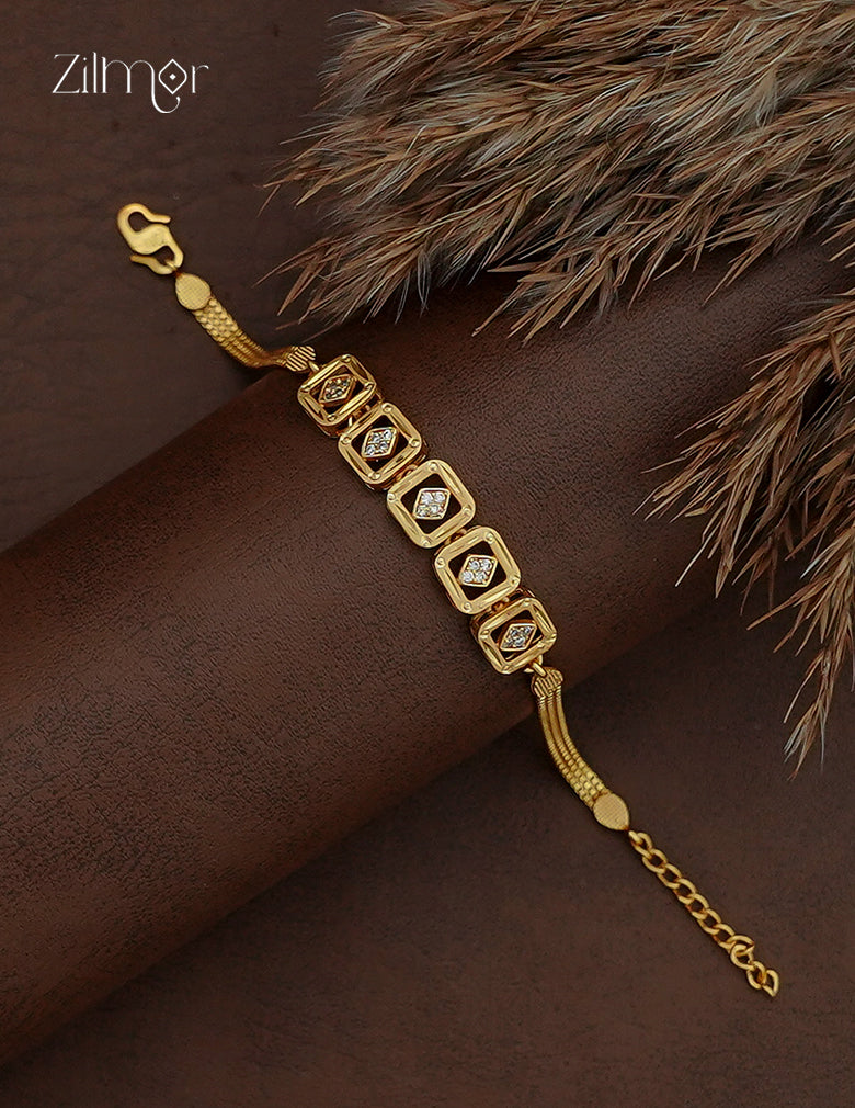 18K Gold Plated AD Stone Chain Bracelet styled on dark backdrop