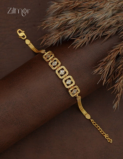 18K Gold Plated AD Stone Chain Bracelet styled on dark backdrop