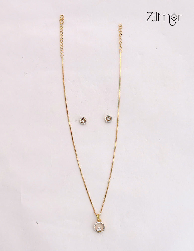 18K Gold Plated AD Stone Circle Pendant Necklace & Earrings Set - AD1012644