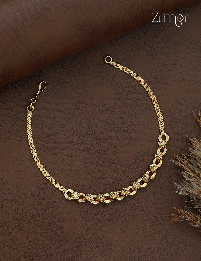 Zilmor gold plated flower chain bracelet with AD stones, fine chain sections and hook-and-ring closure.