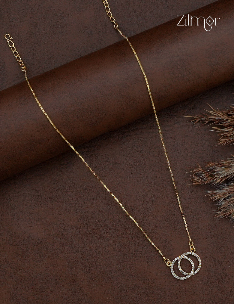 Gold plated pendant chain necklace with pink and clear AD stone circles