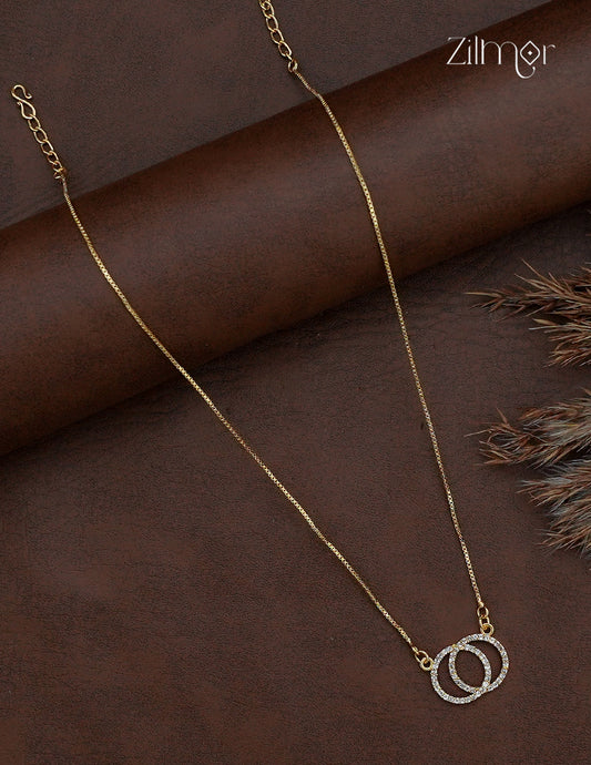 Gold plated pendant chain necklace with pink and clear AD stone circles