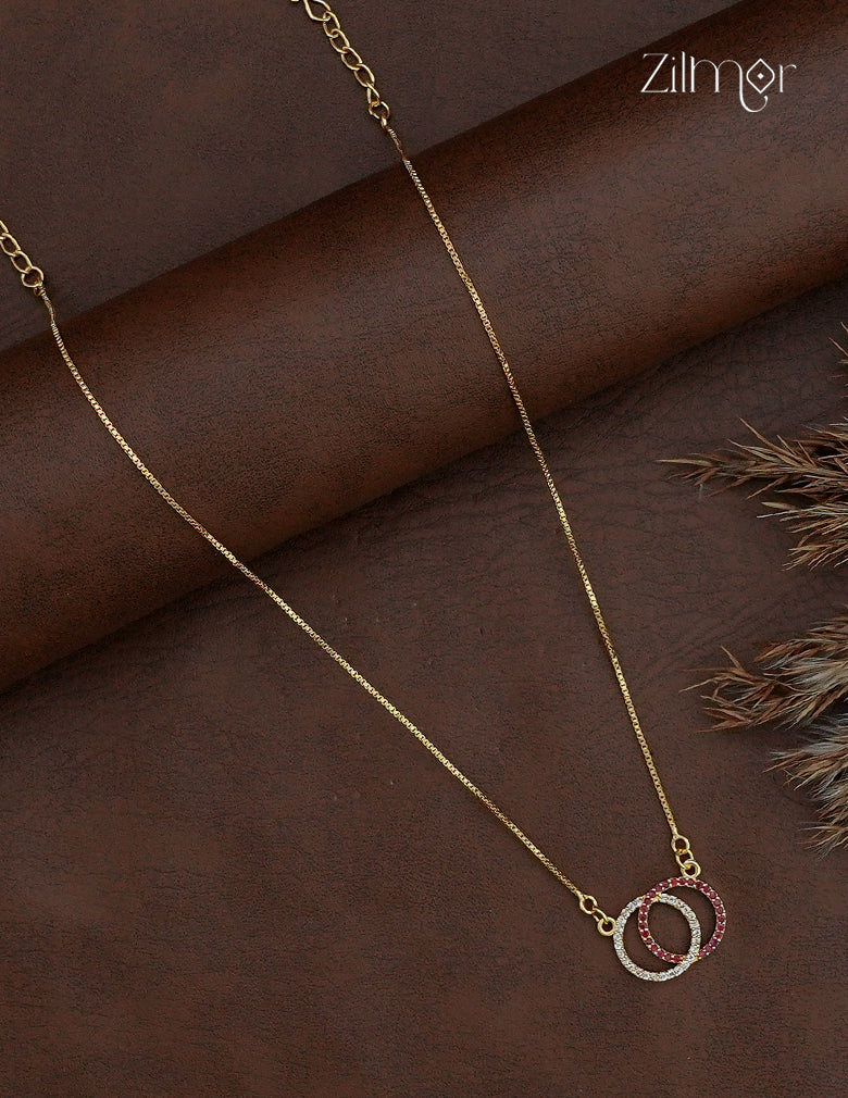 Gold plated chain necklace with clear AD stone interlocking circle pendant