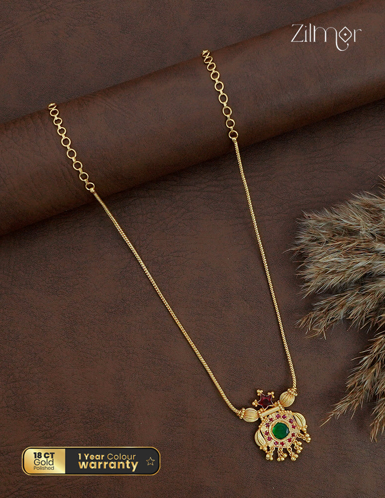18K Gold Plated AD Stone Palakka Pendant Chain Necklace - ZS1012541