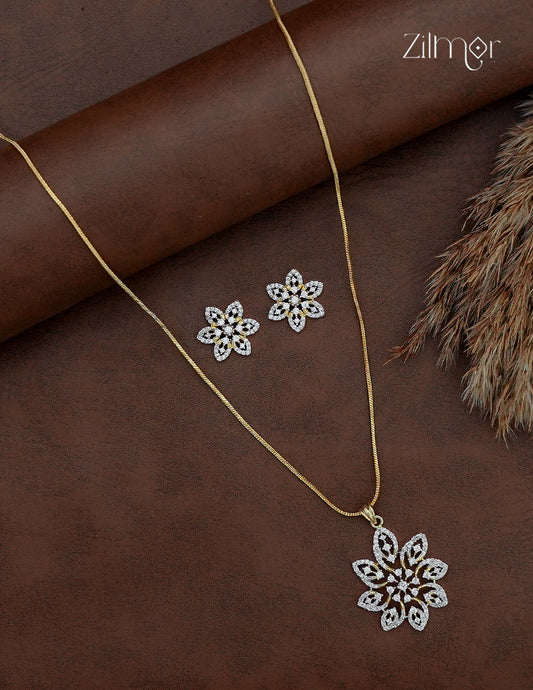 18K Gold Plated AD Stone Pendant Chain Necklace & Earring Set  - AF1012998