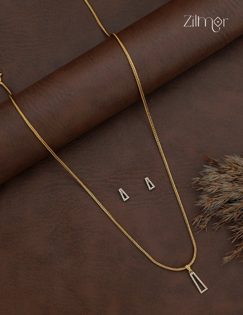 AD Stone Pendant Chain Necklace & Earring Set - AF1013077