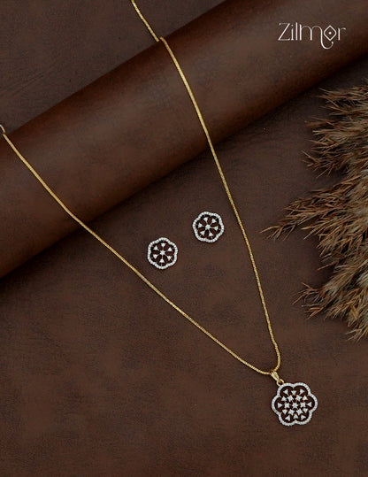 AD Stone Pendant Chain Necklace & Earring Set  - AH1012909