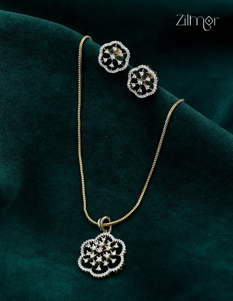 AD Stone Pendant Chain Necklace & Earring Set  - AH1012909