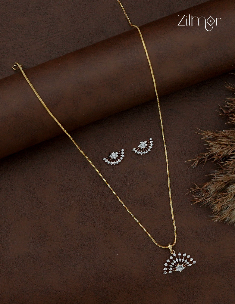 AD Stone Pendant Chain Necklace & Earring Set - AH1012910