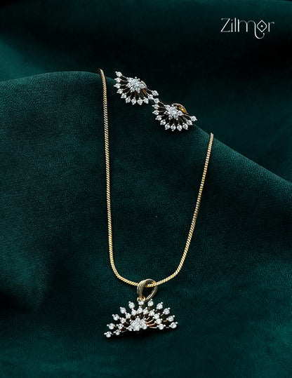 AD Stone Pendant Chain Necklace & Earring Set - AH1012910
