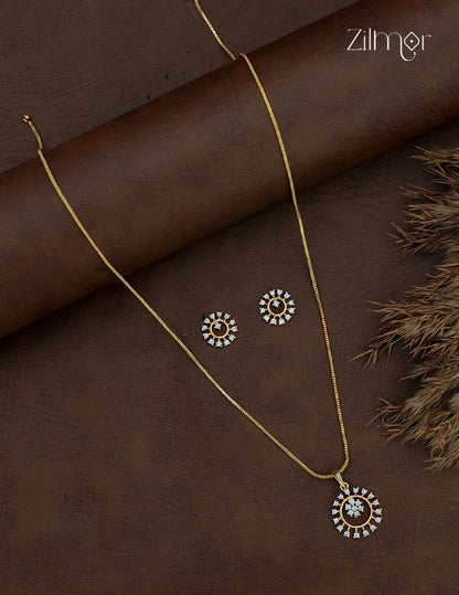 18K Gold Plated AD Stone Pendant Chain Necklace & Earring Set  - AH1012912