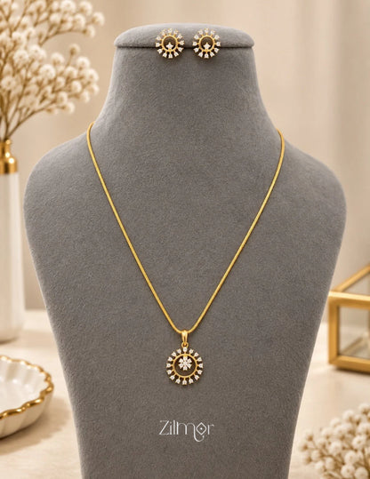 18K Gold Plated AD Stone Pendant Chain Necklace & Earring Set  - AH1012912
