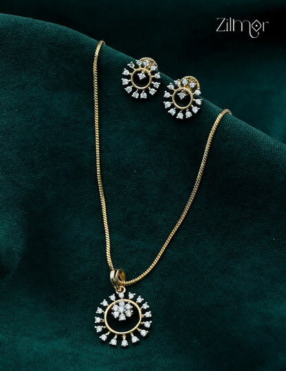 18K Gold Plated AD Stone Pendant Chain Necklace & Earring Set  - AH1012912