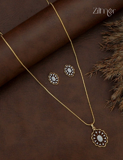 18K Gold Plated AD Stone Pendant Chain Necklace & Earring Set - AH1012914