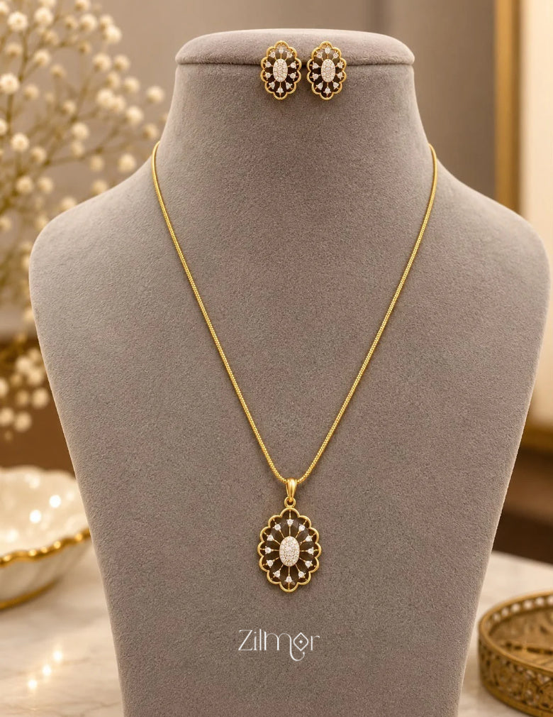 18K Gold Plated AD Stone Pendant Chain Necklace & Earring Set - AH1012914