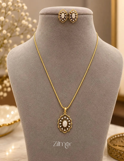 18K Gold Plated AD Stone Pendant Chain Necklace & Earring Set - AH1012914
