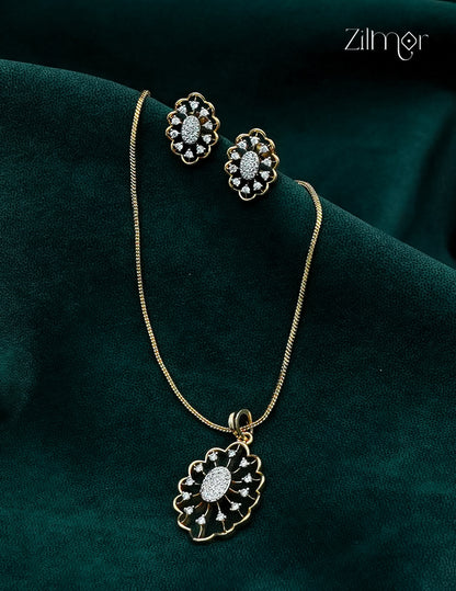 18K Gold Plated AD Stone Pendant Chain Necklace & Earring Set - AH1012914