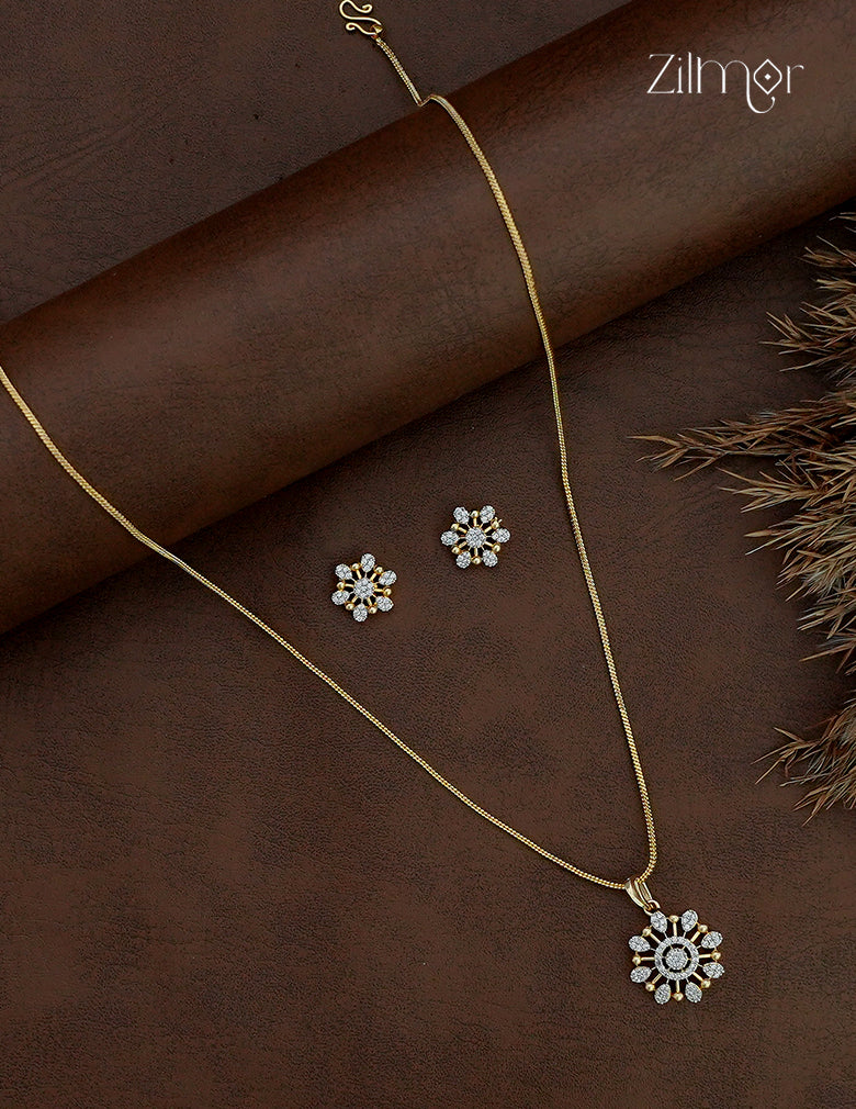 18K Gold Plated AD Stone Pendant Chain Necklace & Earring Set - AH1012915