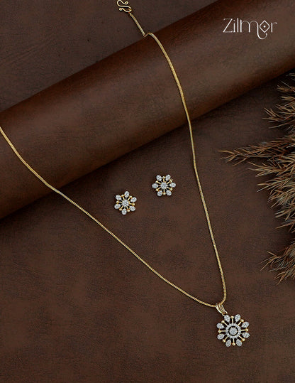 18K Gold Plated AD Stone Pendant Chain Necklace & Earring Set - AH1012915