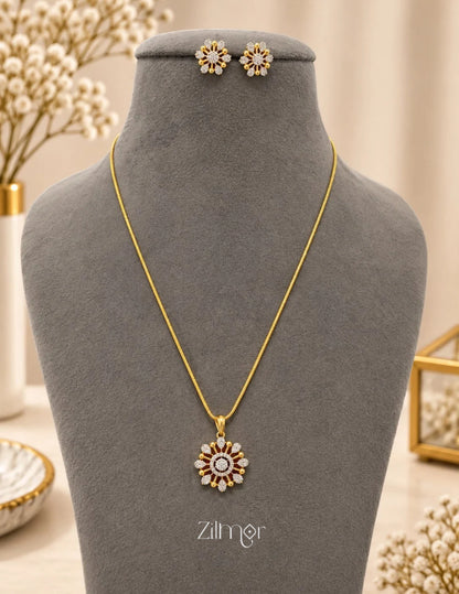 18K Gold Plated AD Stone Pendant Chain Necklace & Earring Set - AH1012915