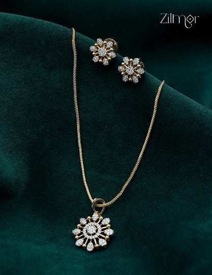 18K Gold Plated AD Stone Pendant Chain Necklace & Earring Set - AH1012915