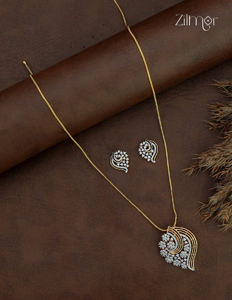 18K Gold Plated AD Stone Pendant Chain Necklace & Earring Set - AH1012917