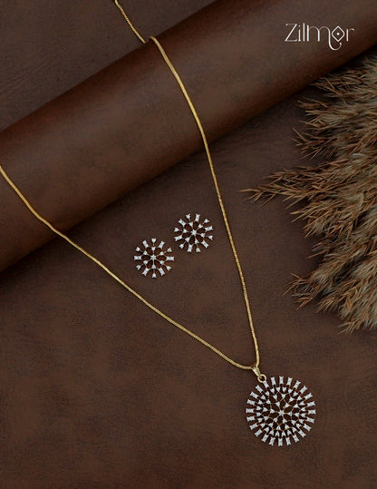 18K Gold Plated AD Stone Pendant Chain Necklace & Earring Set - AH1012918