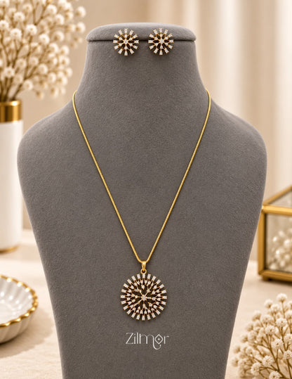 18K Gold Plated AD Stone Pendant Chain Necklace & Earring Set - AH1012918