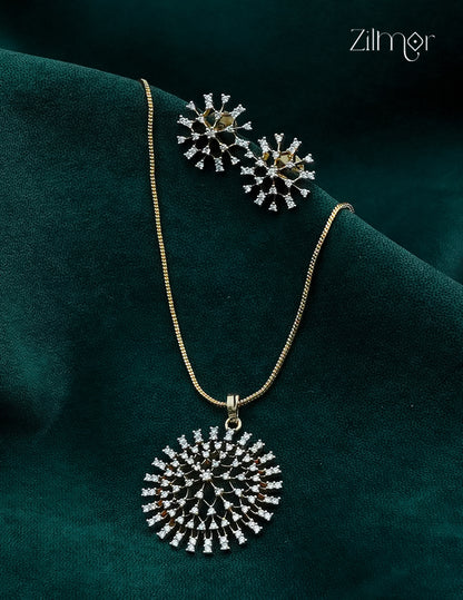 18K Gold Plated AD Stone Pendant Chain Necklace & Earring Set - AH1012918