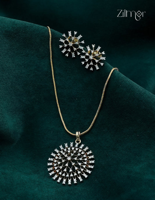 18K Gold Plated AD Stone Pendant Chain Necklace & Earring Set - AH1012918