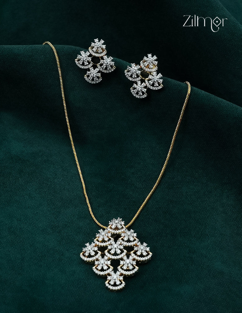 18K Gold Plated AD Stone Pendant Chain Necklace & Earring Set - AH1012965