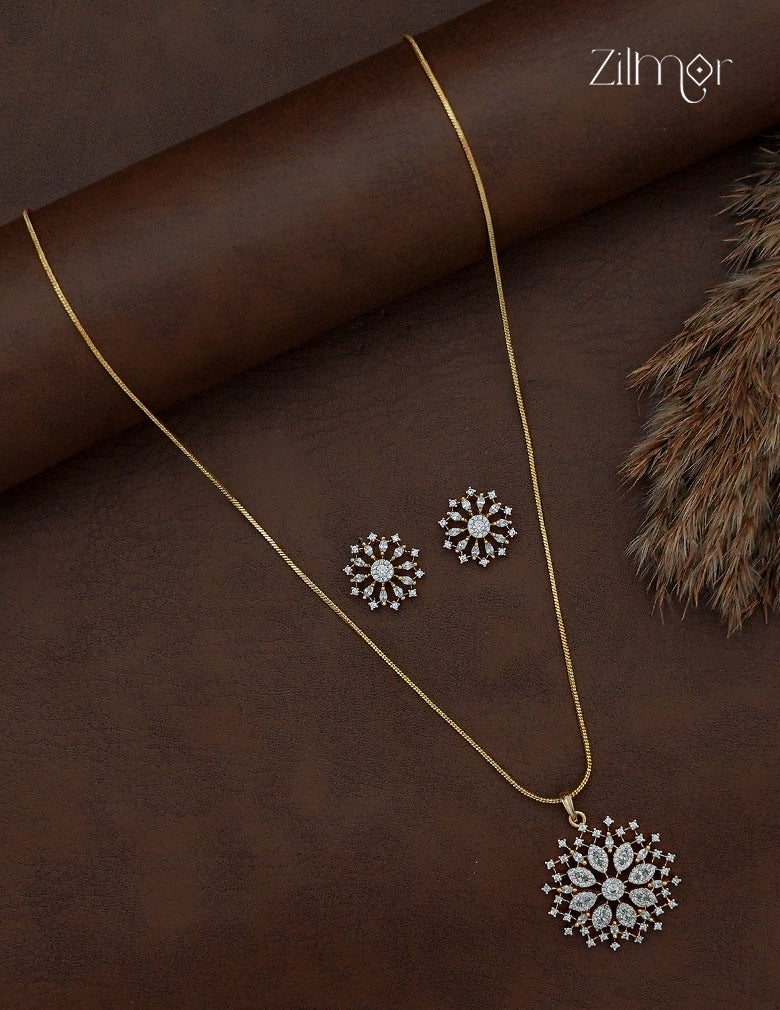 18K Gold Plated AD Stone Pendant Chain Necklace & Earring Set - AH1012966