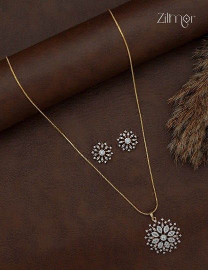 18K Gold Plated AD Stone Pendant Chain Necklace & Earring Set - AH1012966