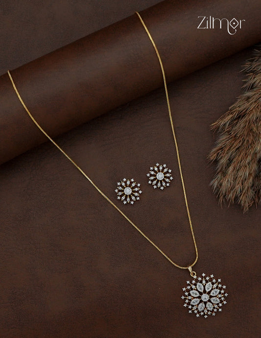 18K Gold Plated AD Stone Pendant Chain Necklace & Earring Set - AH1012966