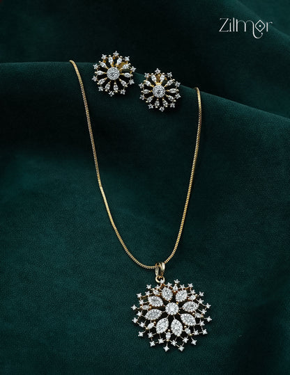 18K Gold Plated AD Stone Pendant Chain Necklace & Earring Set - AH1012966