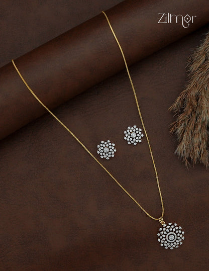 18K Gold Plated AD Stone Pendant Chain Necklace & Earring Set - AH1012967