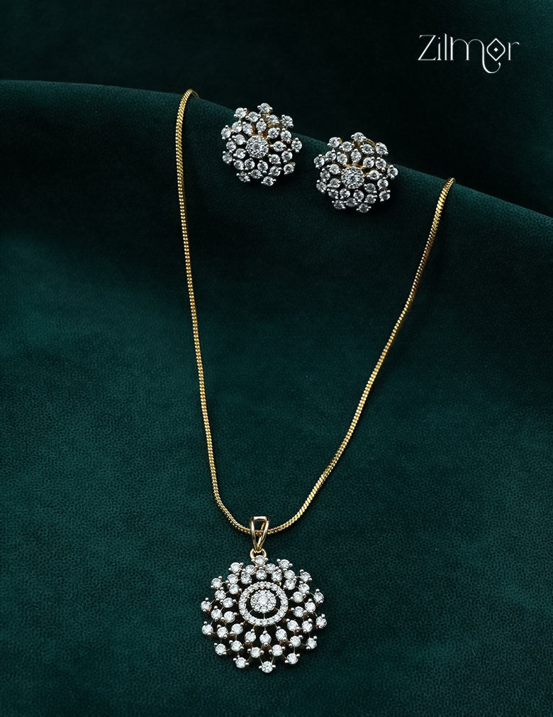 18K Gold Plated AD Stone Pendant Chain Necklace & Earring Set - AH1012967