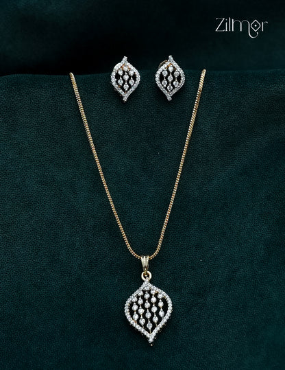 18K Gold Plated AD Stone Pendant Chain Necklace & Earring Set - AH1012975