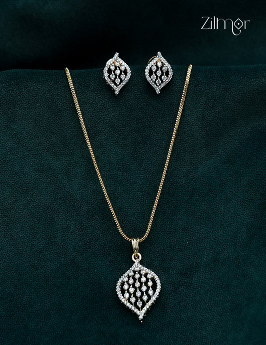 18K Gold Plated AD Stone Pendant Chain Necklace & Earring Set - AH1012975