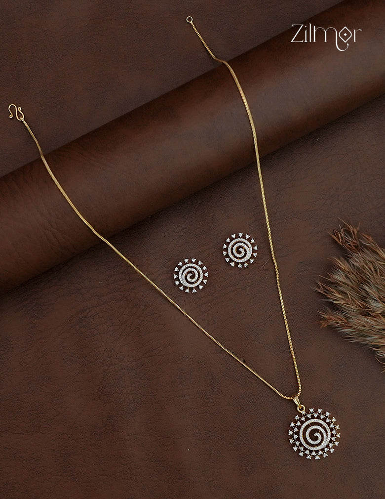 Gold Plated AD Stone Pendant Chain Necklace & Earring Set  - AH1013076