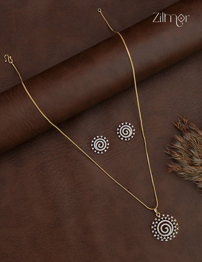 Gold Plated AD Stone Pendant Chain Necklace & Earring Set  - AH1013076