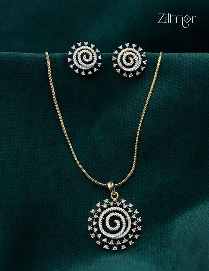 Gold Plated AD Stone Pendant Chain Necklace & Earring Set  - AH1013076