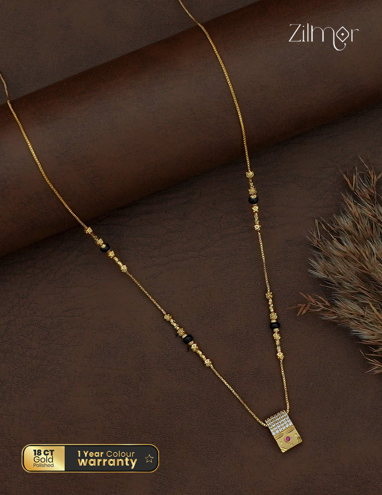 18K Gold Plated AD Stone Pendant Mangalsutra Necklace - SG1013043